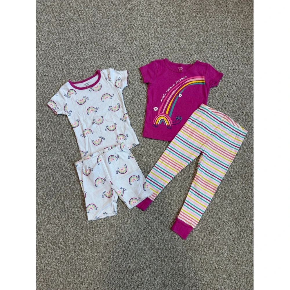 Carter's Size 2T Pajama Set Rainbow Turtle Top Striped Pants Toddler Girl